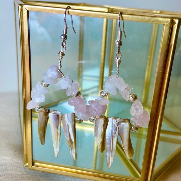 Handmade Crystal Earrings - Rose Quartz Dangle - Picture 2 of 3